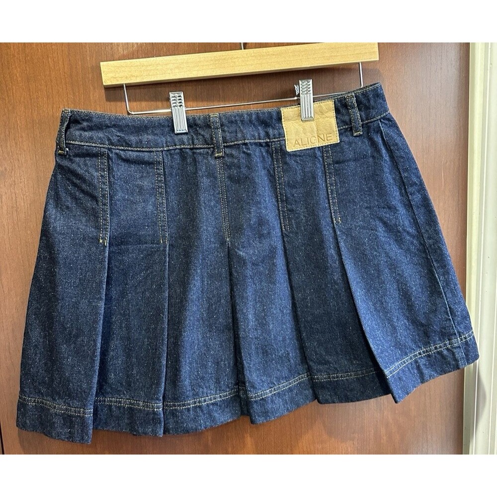 ALIGNE Yolie Pleat Denim Mini Skirt (Indigo), size UK 14 / US 10, 100% cotton, - Picture 3 of 16